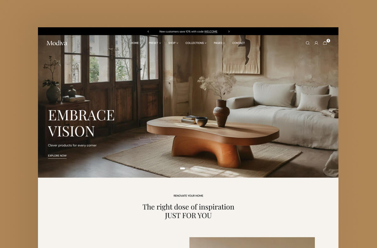 Modiva preset homepage